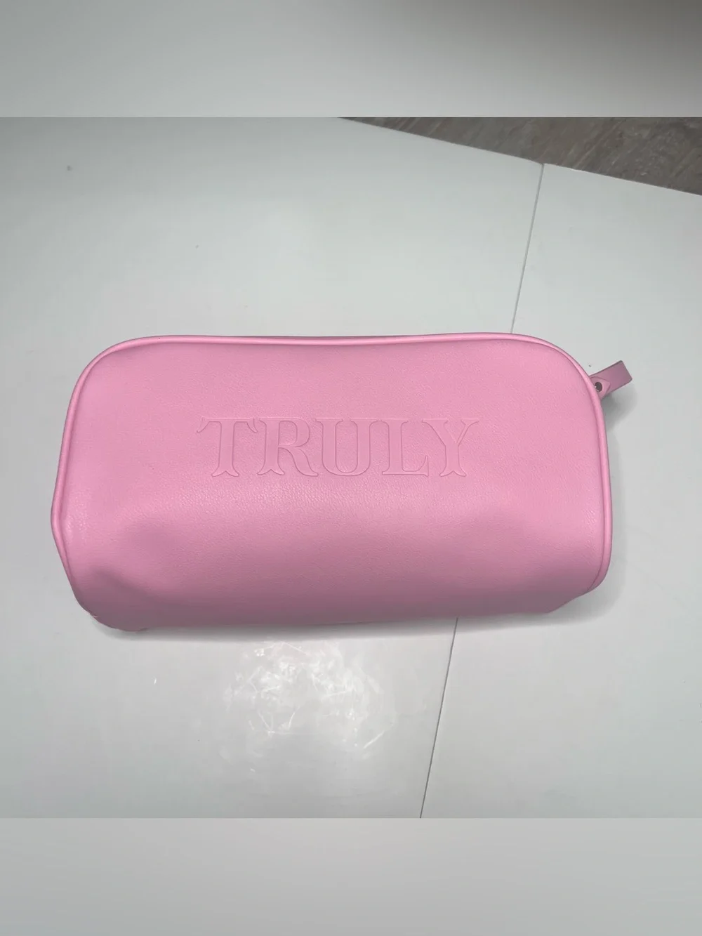 TRULY Pink Embossed Dual-Zip Cosmetic Case